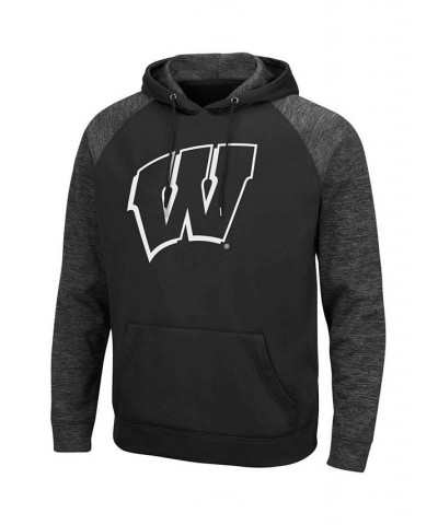 Men's Black Wisconsin Badgers Blackout 3.0 Tonal Raglan Pullover Hoodie $26.95 Sweatshirt