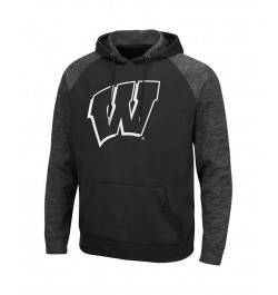 Men's Black Wisconsin Badgers Blackout 3.0 Tonal Raglan Pullover Hoodie $26.95 Sweatshirt