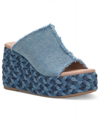 Women's Scippio Frayed Platform Sandals Blue $41.42 Shoes