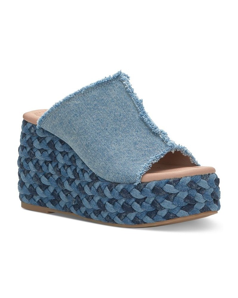 Women's Scippio Frayed Platform Sandals Blue $41.42 Shoes