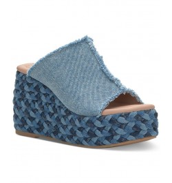 Women's Scippio Frayed Platform Sandals Blue $41.42 Shoes