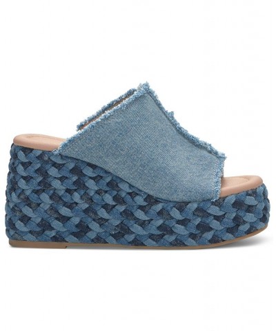 Women's Scippio Frayed Platform Sandals Blue $41.42 Shoes