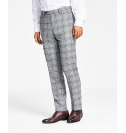 Men's Slim-Fit Black & White Pattern Suit Separate Pants Black/White Plaid $29.44 Suits