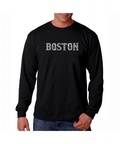 Men's Word Art Long Sleeve T-Shirt - Boston Neighborhoods Black $21.59 T-Shirts