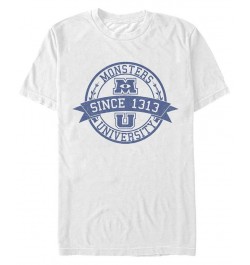 Men's Monsters University Vintage-Like Logo Short Sleeve Crew T-shirt White $20.99 T-Shirts