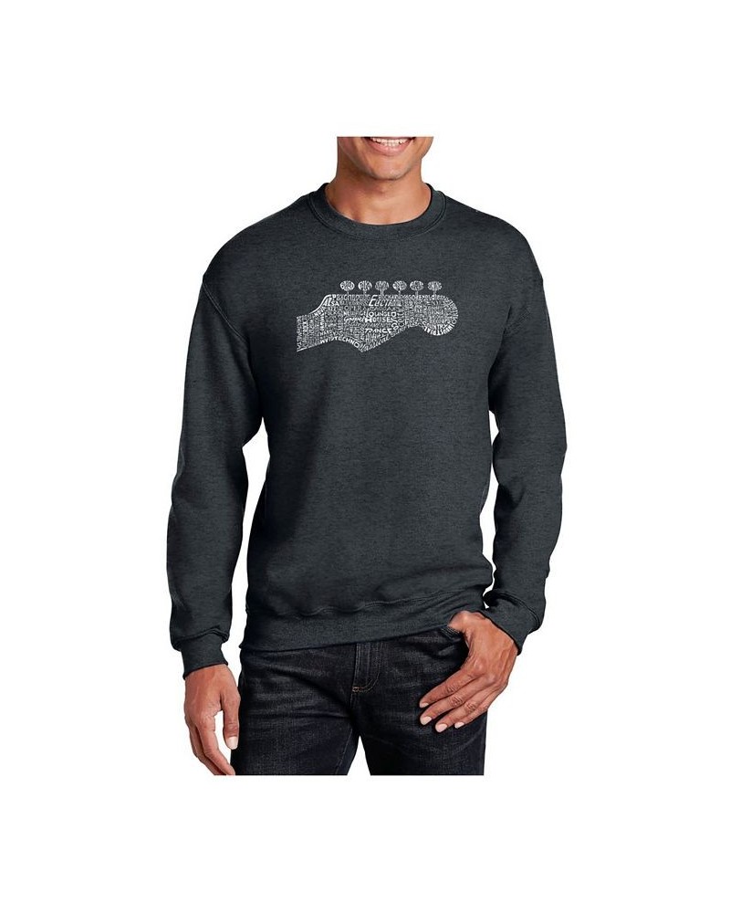 Men's Word Art Guitar Head Crewneck Sweatshirt Gray $27.99 Sweatshirt