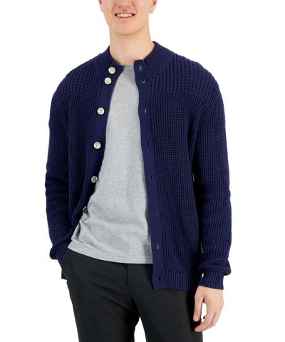 Men's Chunky Waffle Cardigan Blue $17.12 Sweaters