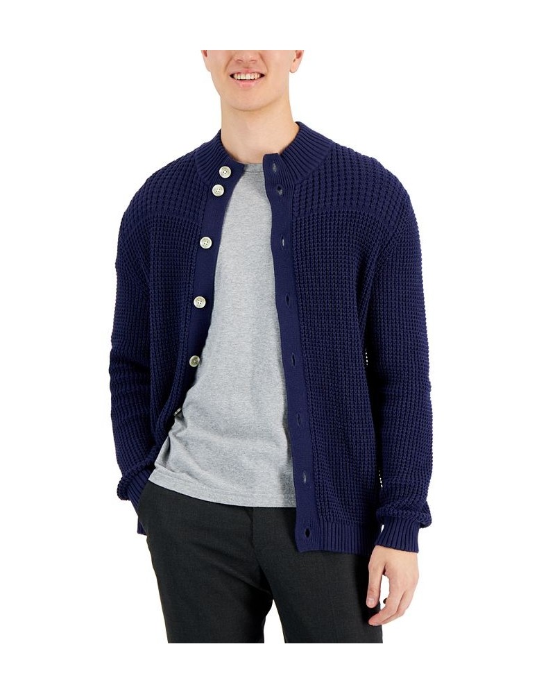 Men's Chunky Waffle Cardigan Blue $17.12 Sweaters