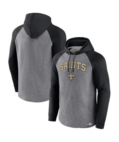 Men's Branded Heathered Gray, Black New Orleans Saints By Design Raglan Pullover Hoodie $31.74 Sweatshirt