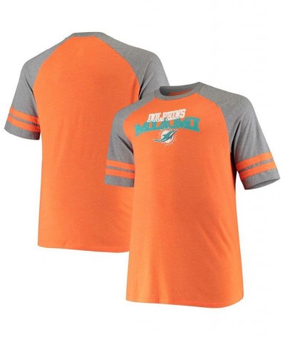 Men's Big and Tall Orange, Heathered Gray Miami Dolphins Two-Stripe Tri-Blend Raglan T-shirt $22.79 T-Shirts