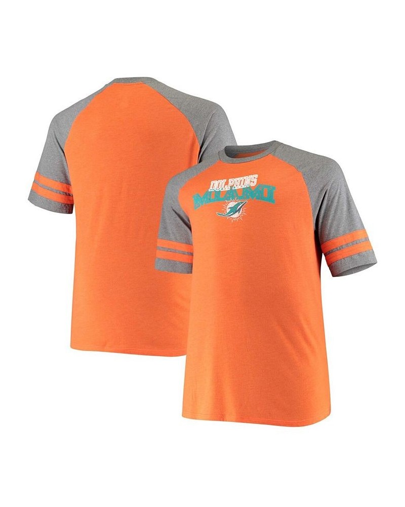 Men's Big and Tall Orange, Heathered Gray Miami Dolphins Two-Stripe Tri-Blend Raglan T-shirt $22.79 T-Shirts