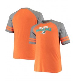 Men's Big and Tall Orange, Heathered Gray Miami Dolphins Two-Stripe Tri-Blend Raglan T-shirt $22.79 T-Shirts