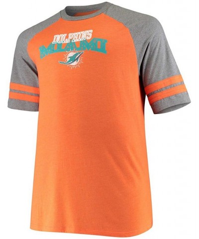 Men's Big and Tall Orange, Heathered Gray Miami Dolphins Two-Stripe Tri-Blend Raglan T-shirt $22.79 T-Shirts